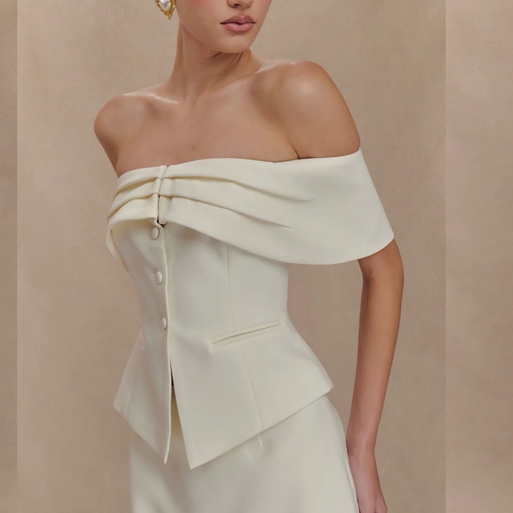 Meshki Strapless Off-Shoulder Ivory Peplum Top